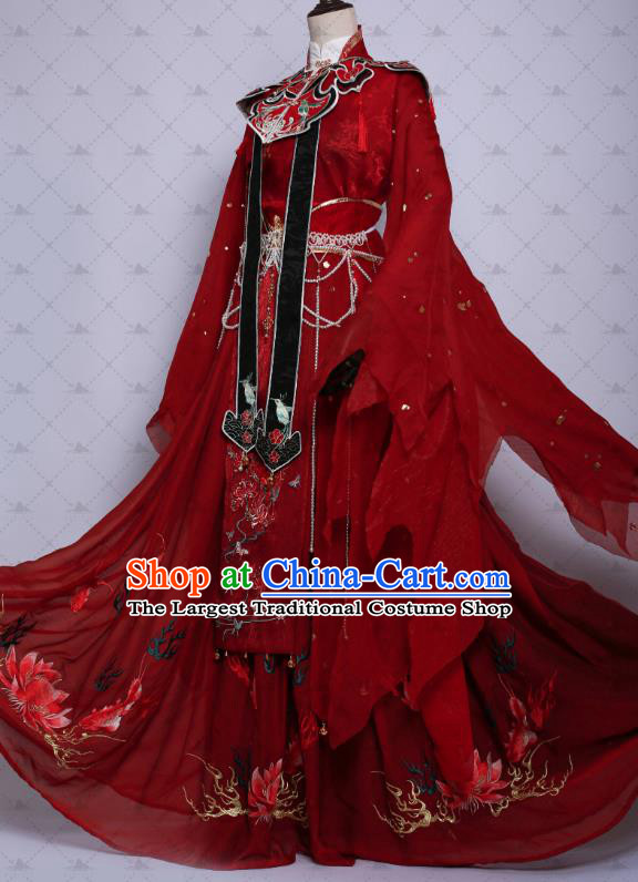 Chinese Ancient Knight Red Clothing Cosplay Swordsman Chu Wanning Wedding Apparels Noble Childe Garment Costumes