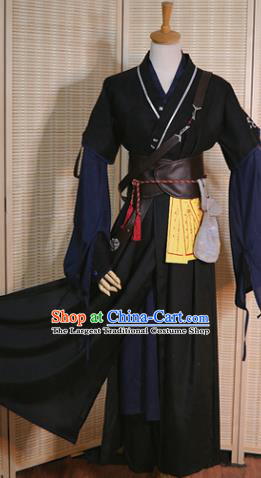 Chinese Ancient Knight Garment Costumes Tang Dynasty Taoist Clothing Cosplay Swordsman Xue Yang Black Apparels