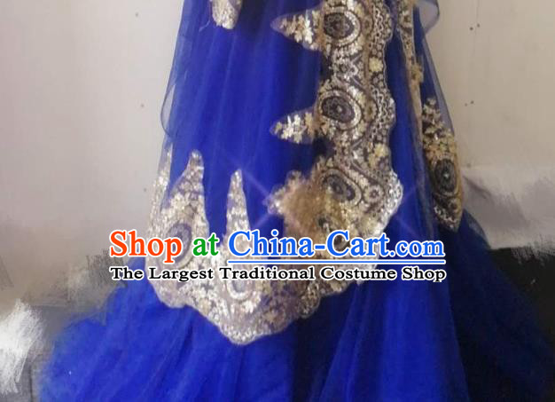 Chinese Traditional Wedding Garment Costumes Classical Embroidered Royalblue Dress Hui Ethnic Bride Clothing