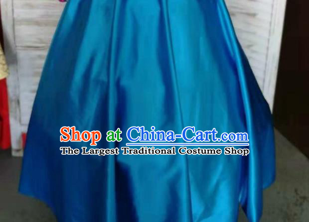 Chinese Hui Ethnic Bride Clothing Traditional Wedding Garment Costumes Classical Embroidered Royalblue Dress