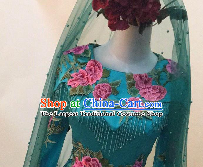 Chinese Classical Embroidered Green Full Dress Traditional Wedding Garment Costumes Hui Ethnic Bride Clothing