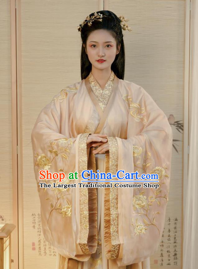 China Traditional Jin Dynasty Court Woman Historical Clothing Ancient Palace Princess Embroidered Hanfu Dress Garments