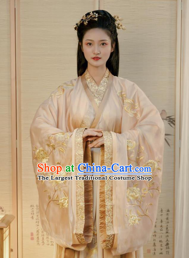 China Traditional Jin Dynasty Court Woman Historical Clothing Ancient Palace Princess Embroidered Hanfu Dress Garments