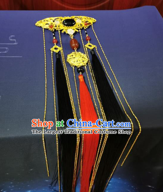 Chinese Traditional Qin Dynasty Prince Tassel Hairpin Cosplay Swordsman Hair Accessories Ancient King Golden Hair Comb