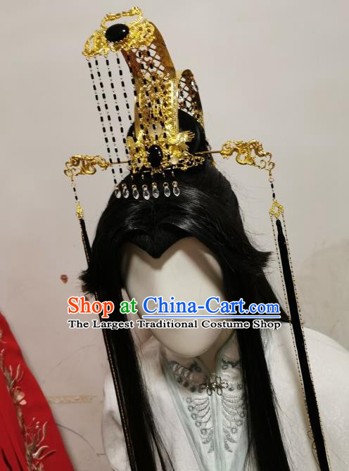 Chinese Ancient King Golden Dragon Hair Crown Traditional Qin Dynasty Emperor Headdress Cosplay Swordsman Hair Accessories
