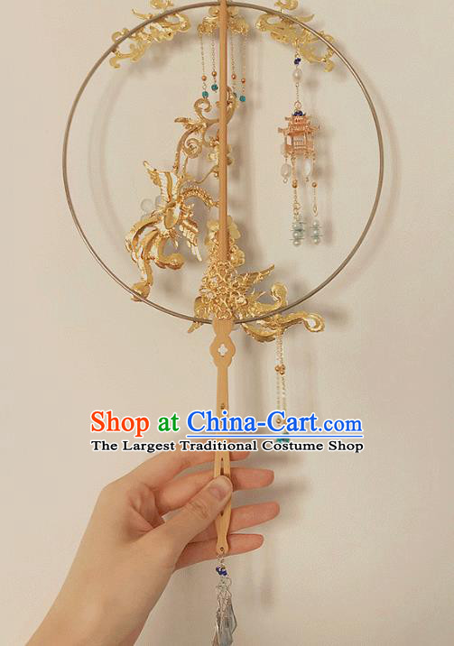 Chinese Handmade Cloisonne Phoenix Fans Bride Circular Fan Traditional Wedding Prop Fan Classical Dance Palace Fan