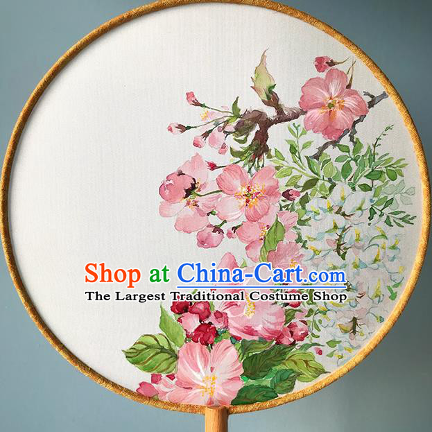 Chinese Classical Dance Palace Fan Handmade Painting Flowers Fans Bride Circular Fan Traditional Wedding Fan