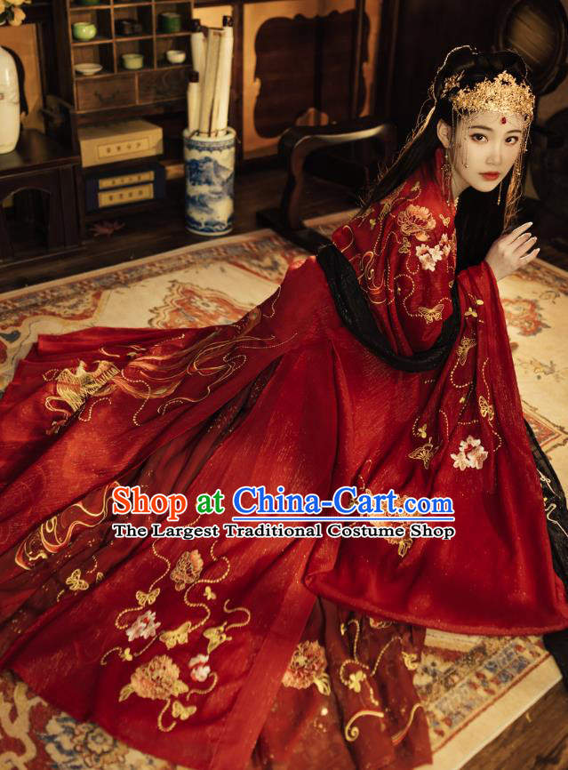 China Traditional Wedding Garments Tang Dynasty Historical Clothing Ancient Palace Princess Red Hanfu Dress for Women