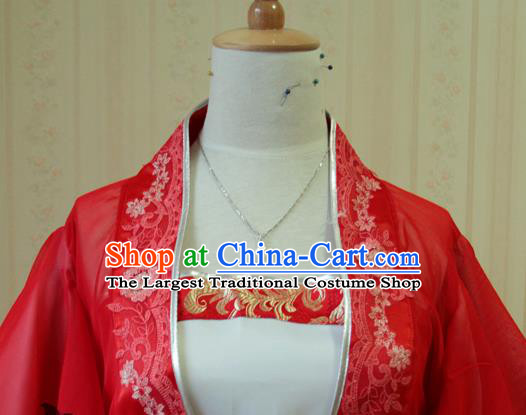 China Cosplay Swordswoman Jun Fu Clothing Ancient Palace Lady Garments Traditional Jin Dynasty Princess Red Hanfu Dress