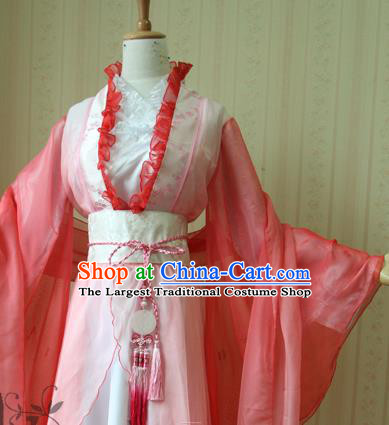 China Traditional Song Dynasty Princess Pink Hanfu Dress Cosplay Swordswoman Clothing Ancient Palace Lady Garments