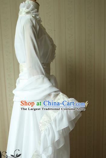 China Ancient Princess Garments Traditional Jin Dynasty Young Lady White Hanfu Dress Cosplay Swordswoman Qing Jiujiu Clothing