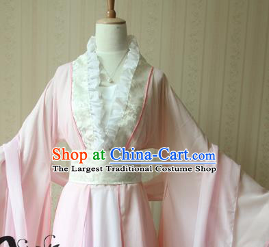 China Cosplay Swordswoman Qing Jiujiu Clothing Ancient Princess Garments Traditional Jin Dynasty Young Lady Pink Hanfu Dress