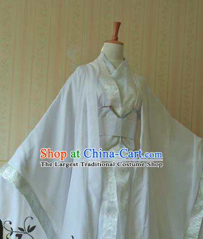 Chinese Traditional Han Dynasty Prince Apparels Ancient Childe Garment Costumes Cosplay Scholar White Hanfu Clothing