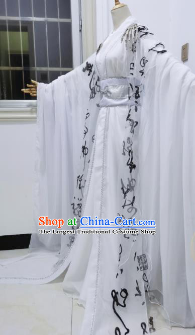 Chinese Traditional Jin Dynasty Scholar Apparels Ancient Childe Garment Costumes Cosplay Swordsman Bai Wuxiang White Hanfu Clothing