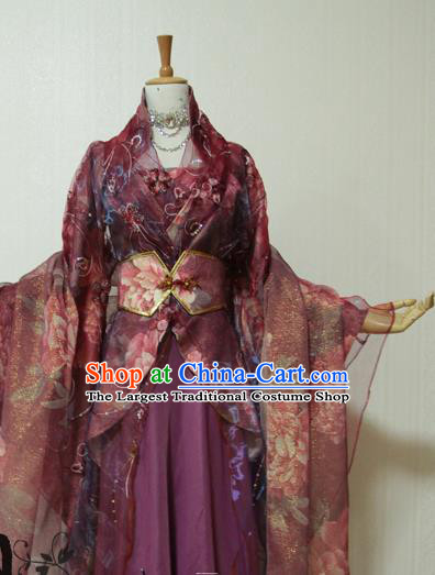 China Traditional Jin Dynasty Princess Purple Hanfu Dress Cosplay Fairy Clothing Ancient Court Beauty Garments