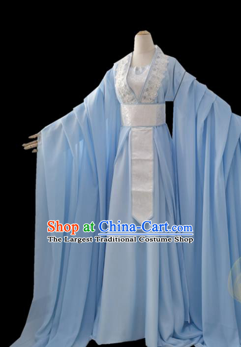 China Traditional Song Dynasty Empress Blue Hanfu Dress Cosplay Fairy Clothing Ancient Queen Garments