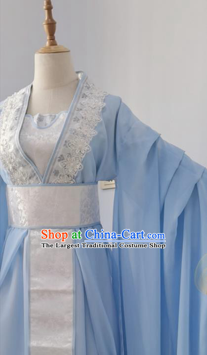 China Traditional Song Dynasty Empress Blue Hanfu Dress Cosplay Fairy Clothing Ancient Queen Garments