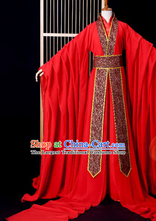 Chinese Ancient Taoist Priest Garment Costumes Cosplay Swordsman Lan Wangji Red Hanfu Clothing Traditional Jin Dynasty Prince Apparels