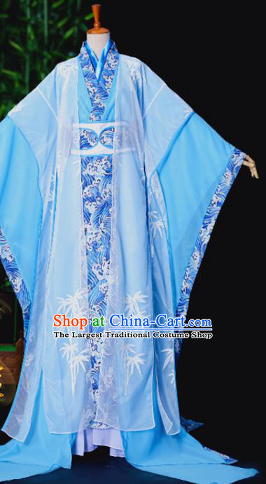 Chinese Traditional Jin Dynasty Prince Apparels Ancient Taoist Priest Garment Costumes Cosplay Swordsman Shi Wudu Blue Hanfu Clothing