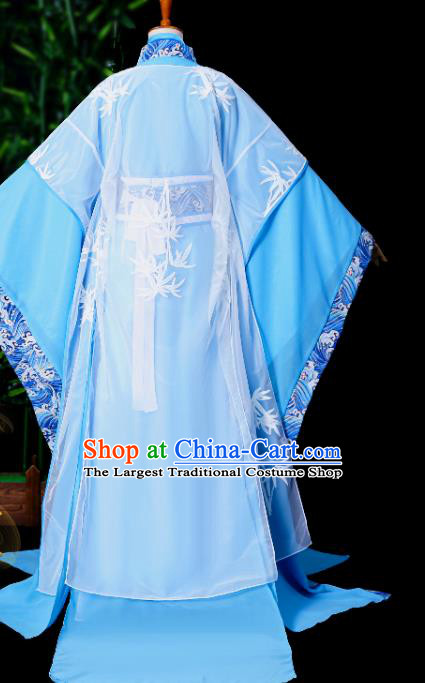 Chinese Traditional Jin Dynasty Prince Apparels Ancient Taoist Priest Garment Costumes Cosplay Swordsman Shi Wudu Blue Hanfu Clothing