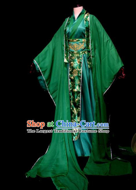 Chinese Ancient Crown Prince Garment Costumes Cosplay Swordsman Green Hanfu Clothing Traditional Qin Dynasty King Apparels