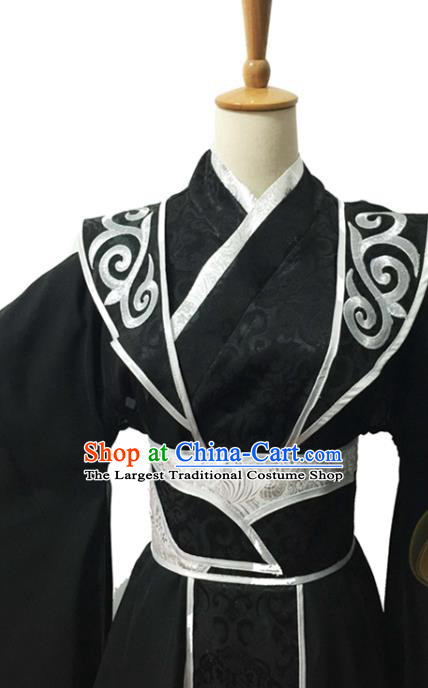 Chinese Cosplay Swordsman Black Hanfu Clothing Traditional Han Dynasty Prince Apparels Ancient Noble Childe Garment Costumes