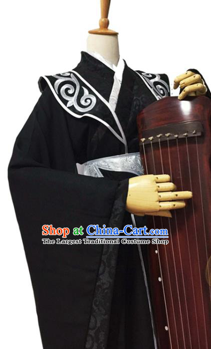 Chinese Cosplay Swordsman Black Hanfu Clothing Traditional Han Dynasty Prince Apparels Ancient Noble Childe Garment Costumes