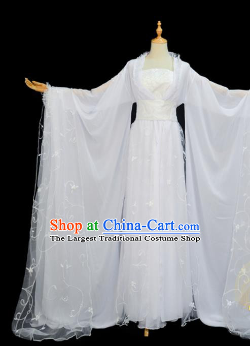 China Cosplay Swordswoman Xiao Longnv Clothing Ancient Fairy Garments Traditional Song Dynasty Princess White Hanfu Dress