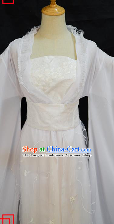 China Cosplay Swordswoman Xiao Longnv Clothing Ancient Fairy Garments Traditional Song Dynasty Princess White Hanfu Dress