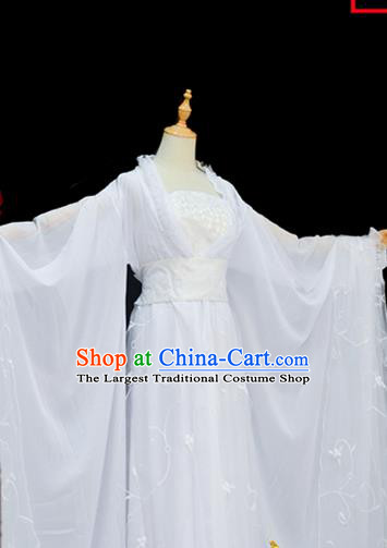 China Cosplay Swordswoman Xiao Longnv Clothing Ancient Fairy Garments Traditional Song Dynasty Princess White Hanfu Dress