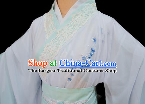 China Ancient Goddess White Garments Traditional Jin Dynasty Empress Hanfu Dress Cosplay Swordswoman Bai Qian Clothing