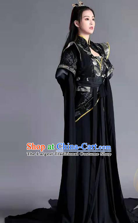 China Ancient Taoist Nun Garments Traditional Song Dynasty Black Hanfu Dress Cosplay Swordswoman Xuan Nv Clothing