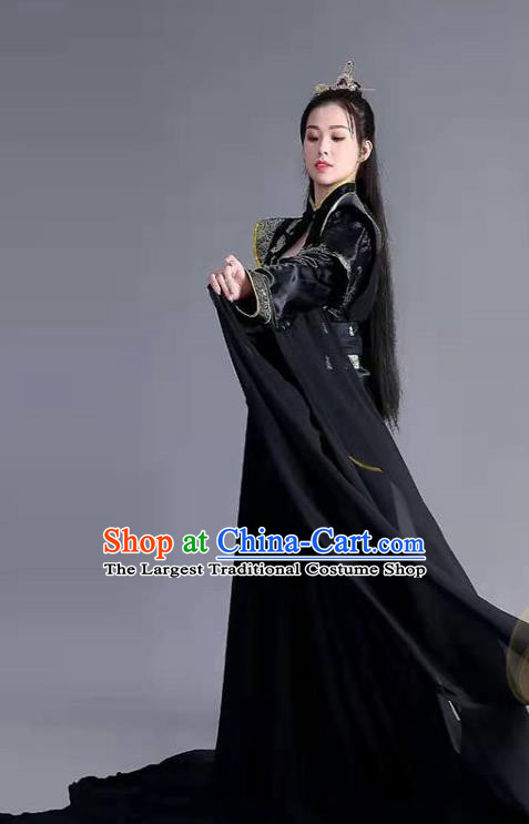 China Ancient Taoist Nun Garments Traditional Song Dynasty Black Hanfu Dress Cosplay Swordswoman Xuan Nv Clothing