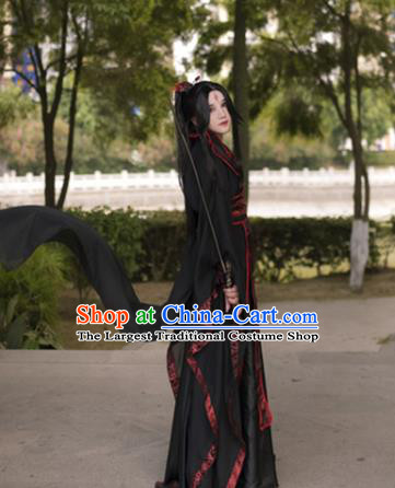 Chinese Cosplay Swordsman Black Hanfu Clothing Traditional Jin Dynasty King Apparels Ancient Young Knight Garment Costumes