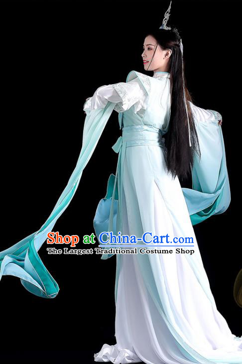 China Cosplay Swordswoman Xuan Nv Clothing Ancient Taoist Nun Garments Traditional Song Dynasty Young Lady Blue Hanfu Dress