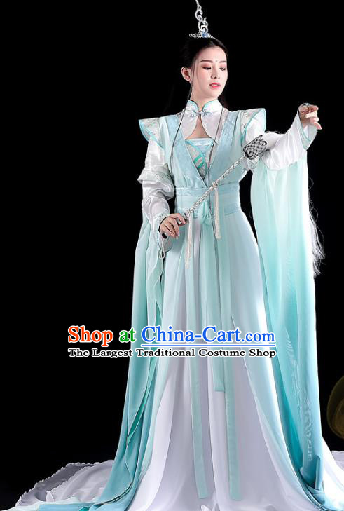 China Cosplay Swordswoman Xuan Nv Clothing Ancient Taoist Nun Garments Traditional Song Dynasty Young Lady Blue Hanfu Dress