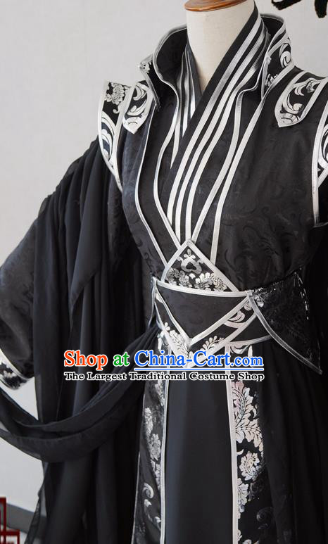 Chinese Ancient Young Knight Garment Costumes Cosplay Swordsman Black Hanfu Clothing