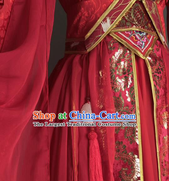 Chinese Ancient King Dong Hua Garment Costumes Cosplay Swordsman Red Hanfu Clothing Traditional Wedding Apparels