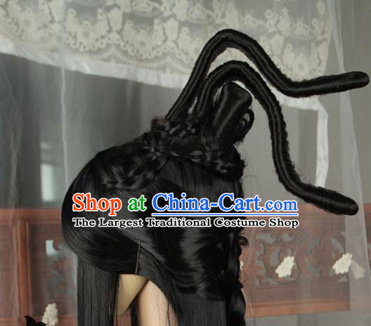 China Traditional Jin Dynasty Palace Beauty Wigs Ancient Fairy Dance Hair Chignon Headdress