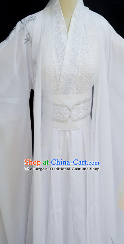 Chinese Cosplay Swordsman Chu Wanning White Hanfu Clothing Traditional Jin Dynasty Scholar Apparels Ancient Childe Garment Costumes