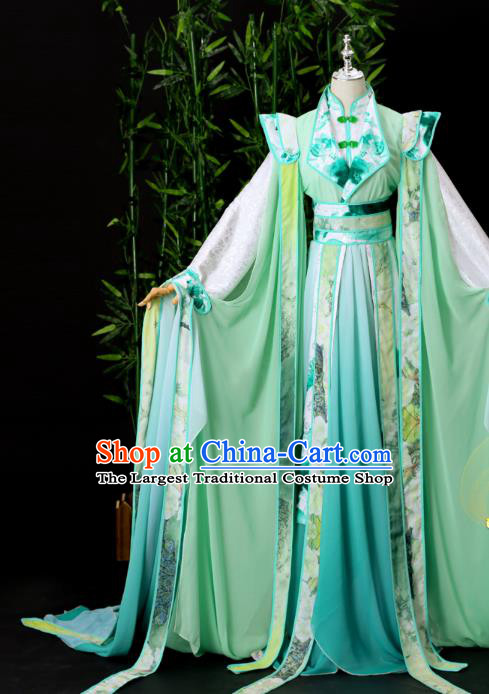 Chinese Ancient Prince Garment Costumes Cosplay Swordsman Shen Qingqiu Green Hanfu Clothing Traditional Song Dynasty Childe Apparels