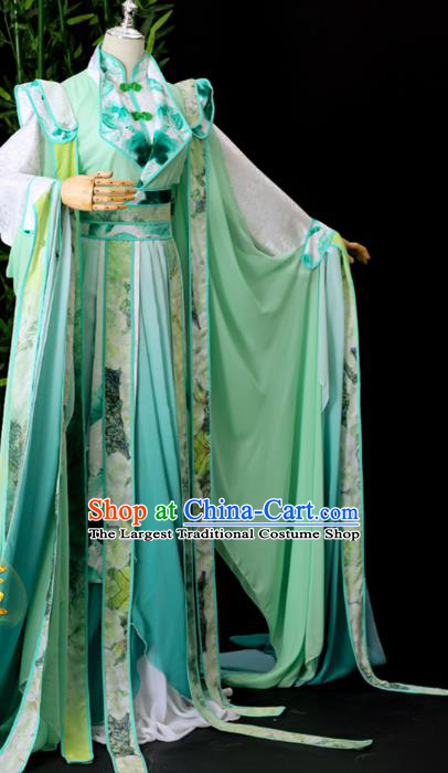 Chinese Ancient Prince Garment Costumes Cosplay Swordsman Shen Qingqiu Green Hanfu Clothing Traditional Song Dynasty Childe Apparels