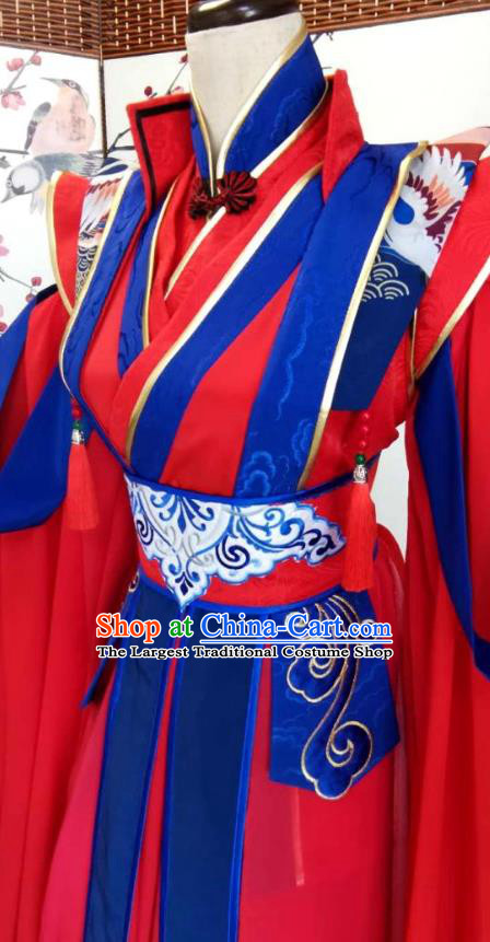 Chinese Cosplay Swordsman Mo Ran Red Clothing Traditional Tang Dynasty Wedding Apparels Ancient Emperor Garment Costumes