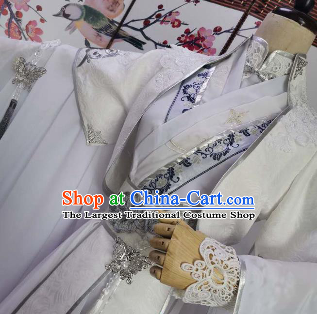 Chinese Traditional Han Dynasty Prince Apparels Ancient Childe Garment Costumes Cosplay Swordsman Xie Lian White Clothing