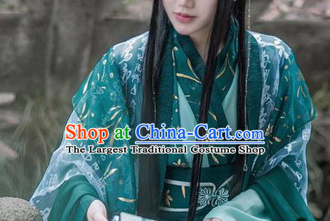 Chinese Cosplay King Shen Qing Qiu Clothing Traditional Jin Dynasty Royal Highness Apparels Ancient Swordsman Green Garment Costumes