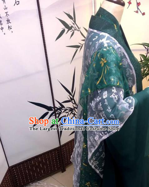Chinese Cosplay King Shen Qing Qiu Clothing Traditional Jin Dynasty Royal Highness Apparels Ancient Swordsman Green Garment Costumes