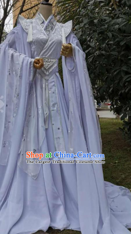 Chinese Ancient Swordsman White Garment Costumes Cosplay Taoist Priest Clothing Traditional Jin Dynasty Royal Highness Apparels