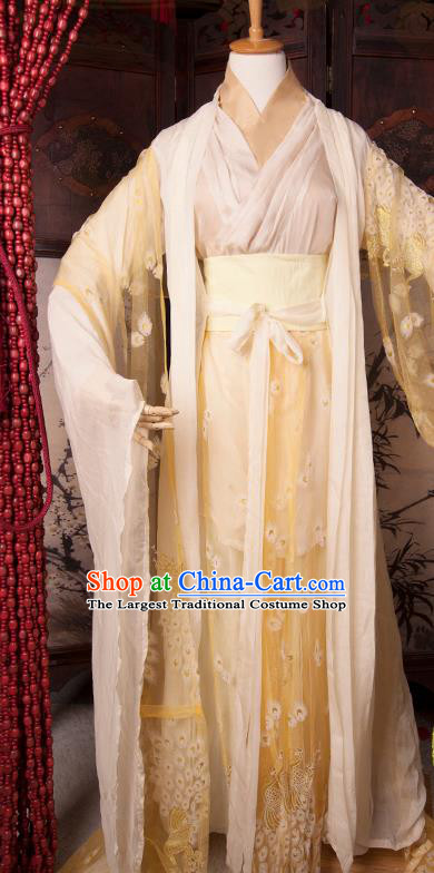 China Cosplay Female Swordsman Lei Chunlan Clothing Ancient Fairy Garments Traditional Jin Dynasty Princess Yellow Hanfu Dress