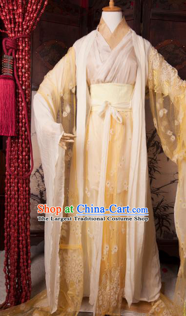 China Cosplay Female Swordsman Lei Chunlan Clothing Ancient Fairy Garments Traditional Jin Dynasty Princess Yellow Hanfu Dress