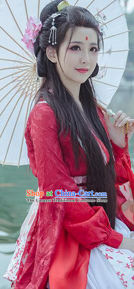 China Cosplay Swordswoman Feng Jiu Clothing Ancient Goddess Garments Traditional Qin Dynasty Young Lady Red Hanfu Dress